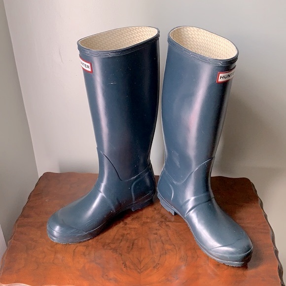 Hunter Tall Blue Rubber Rain Boots 7 - Picture 8 of 12